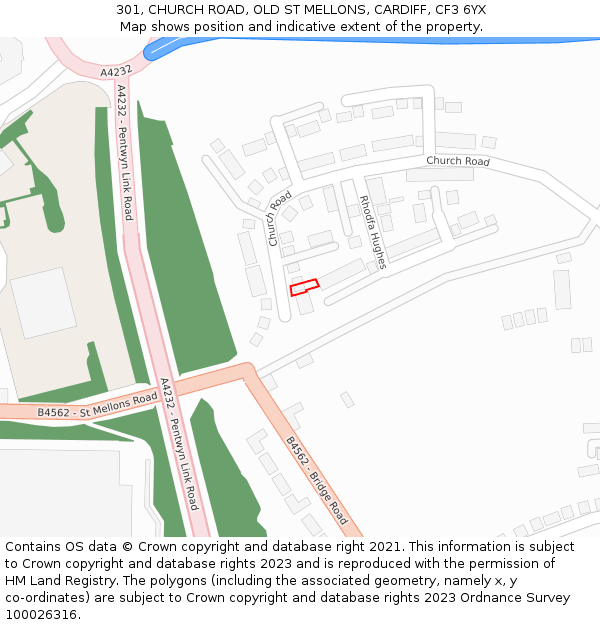301, CHURCH ROAD, OLD ST MELLONS, CARDIFF, CF3 6YX: Location map and indicative extent of plot