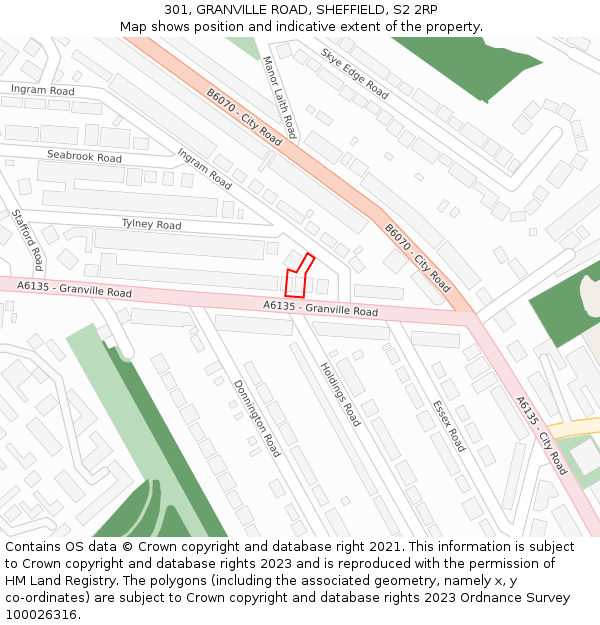 301, GRANVILLE ROAD, SHEFFIELD, S2 2RP: Location map and indicative extent of plot