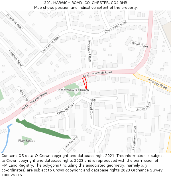 301, HARWICH ROAD, COLCHESTER, CO4 3HR: Location map and indicative extent of plot