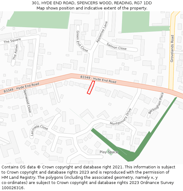301, HYDE END ROAD, SPENCERS WOOD, READING, RG7 1DD: Location map and indicative extent of plot