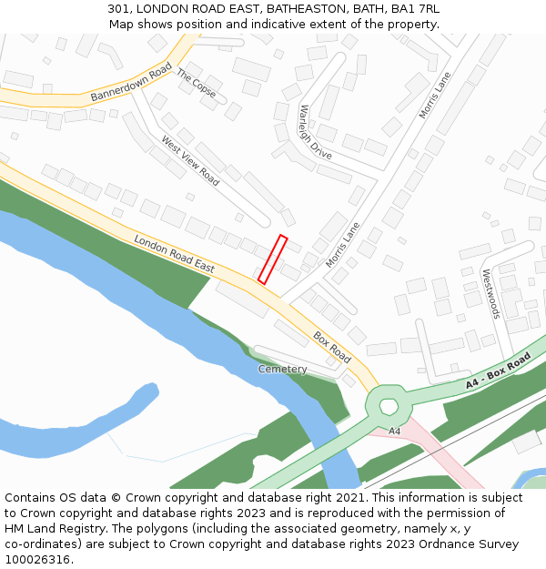 301, LONDON ROAD EAST, BATHEASTON, BATH, BA1 7RL: Location map and indicative extent of plot