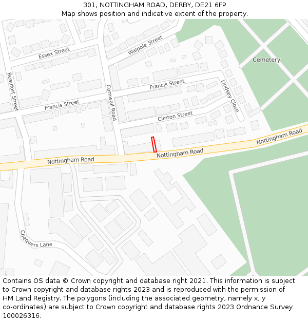 301, NOTTINGHAM ROAD, DERBY, DE21 6FP: Location map and indicative extent of plot