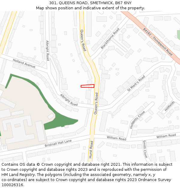 301, QUEENS ROAD, SMETHWICK, B67 6NY: Location map and indicative extent of plot