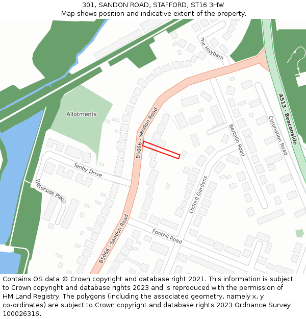 301, SANDON ROAD, STAFFORD, ST16 3HW: Location map and indicative extent of plot