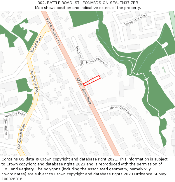 302, BATTLE ROAD, ST LEONARDS-ON-SEA, TN37 7BB: Location map and indicative extent of plot