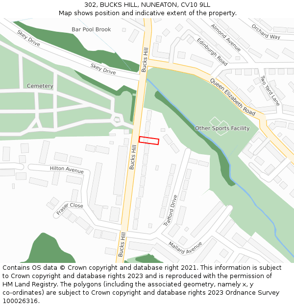 302, BUCKS HILL, NUNEATON, CV10 9LL: Location map and indicative extent of plot