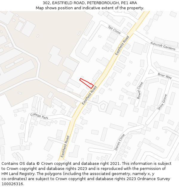 302, EASTFIELD ROAD, PETERBOROUGH, PE1 4RA: Location map and indicative extent of plot