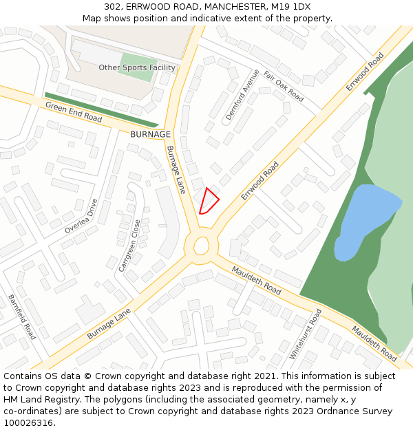 302, ERRWOOD ROAD, MANCHESTER, M19 1DX: Location map and indicative extent of plot