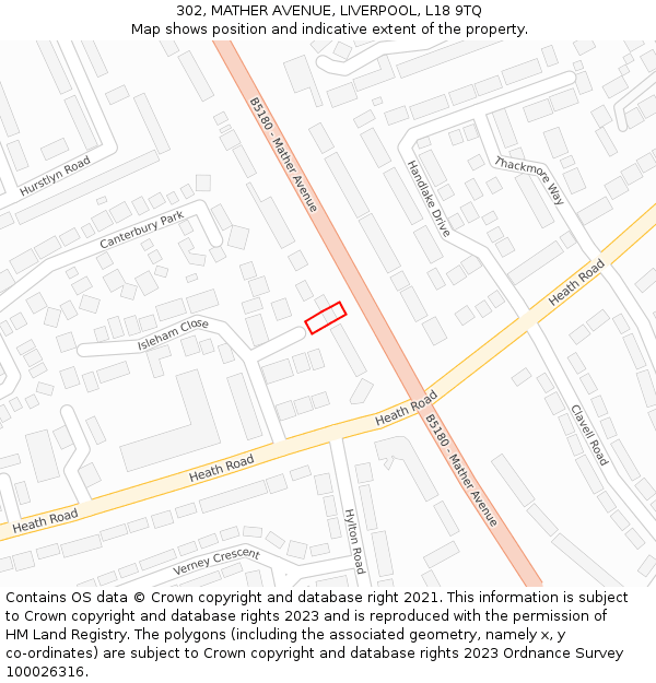 302, MATHER AVENUE, LIVERPOOL, L18 9TQ: Location map and indicative extent of plot