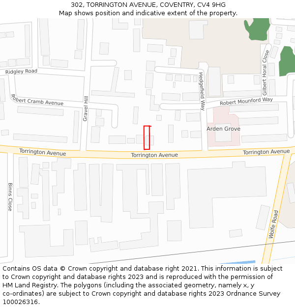 302, TORRINGTON AVENUE, COVENTRY, CV4 9HG: Location map and indicative extent of plot