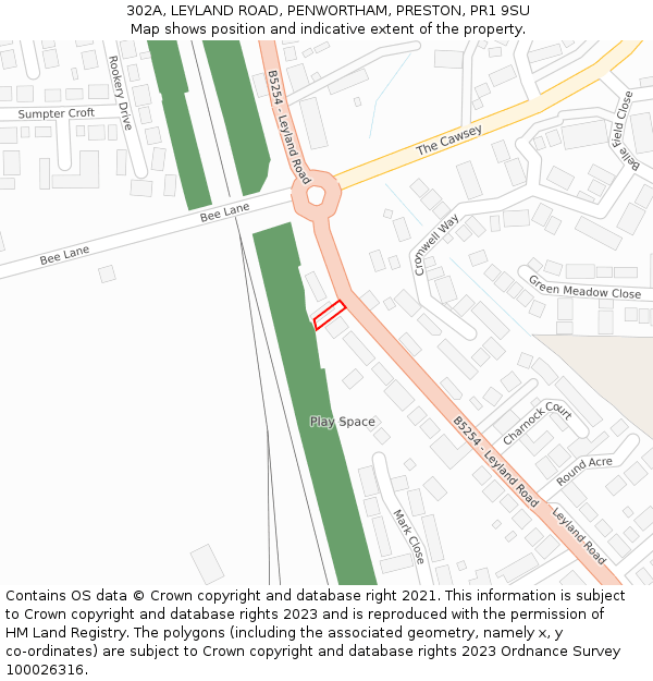 302A, LEYLAND ROAD, PENWORTHAM, PRESTON, PR1 9SU: Location map and indicative extent of plot