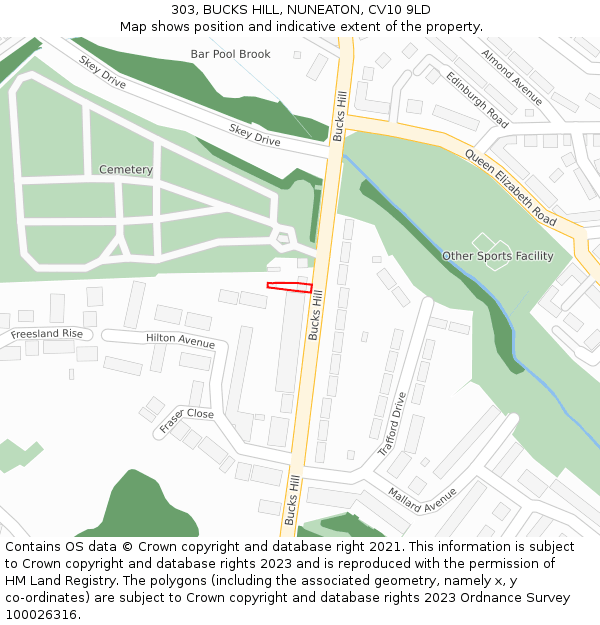303, BUCKS HILL, NUNEATON, CV10 9LD: Location map and indicative extent of plot