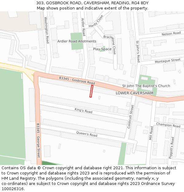303, GOSBROOK ROAD, CAVERSHAM, READING, RG4 8DY: Location map and indicative extent of plot