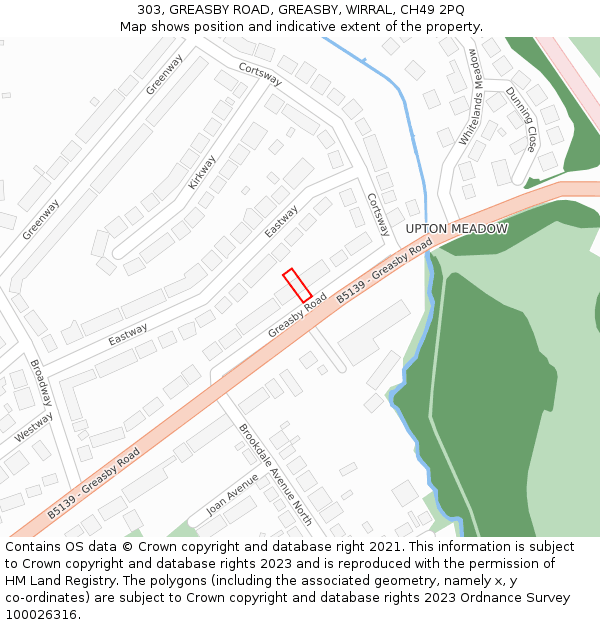 303, GREASBY ROAD, GREASBY, WIRRAL, CH49 2PQ: Location map and indicative extent of plot