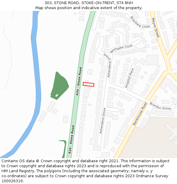 303, STONE ROAD, STOKE-ON-TRENT, ST4 8NH: Location map and indicative extent of plot