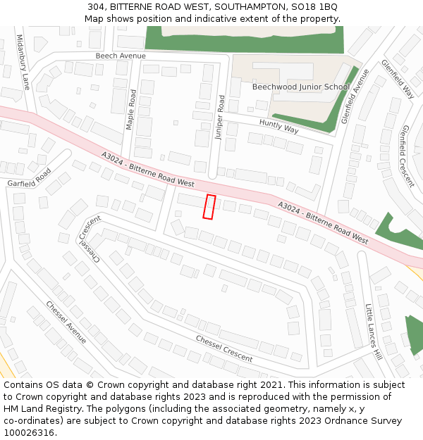 304, BITTERNE ROAD WEST, SOUTHAMPTON, SO18 1BQ: Location map and indicative extent of plot
