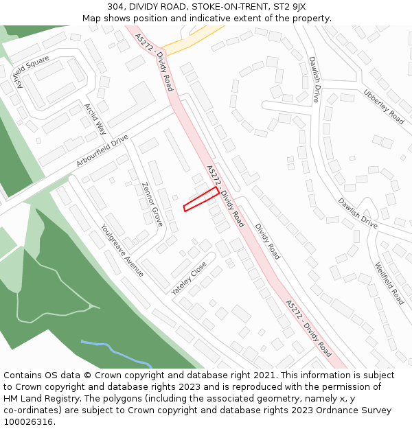 304, DIVIDY ROAD, STOKE-ON-TRENT, ST2 9JX: Location map and indicative extent of plot