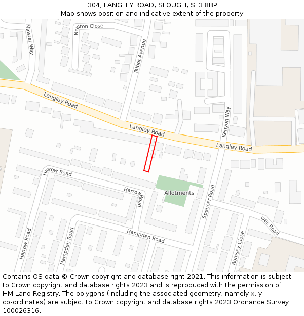 304, LANGLEY ROAD, SLOUGH, SL3 8BP: Location map and indicative extent of plot