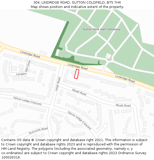 304, LINDRIDGE ROAD, SUTTON COLDFIELD, B75 7HX: Location map and indicative extent of plot