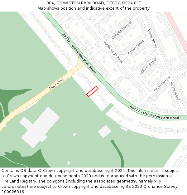 304, OSMASTON PARK ROAD, DERBY, DE24 8FB: Location map and indicative extent of plot