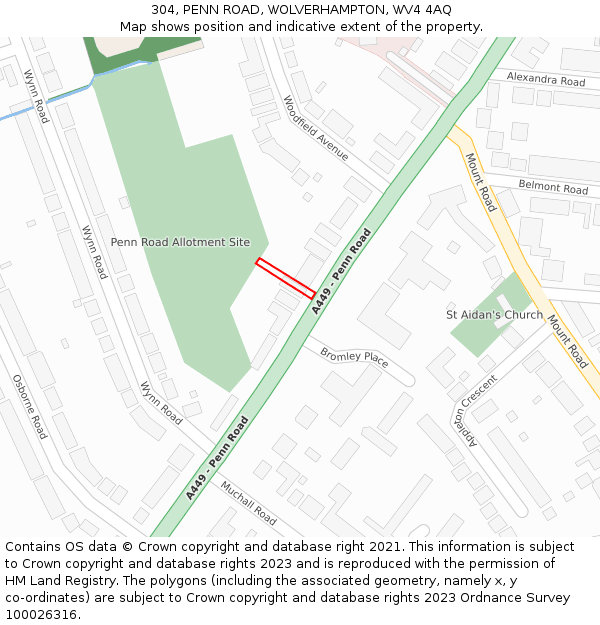 304, PENN ROAD, WOLVERHAMPTON, WV4 4AQ: Location map and indicative extent of plot