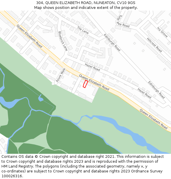 304, QUEEN ELIZABETH ROAD, NUNEATON, CV10 9GS: Location map and indicative extent of plot