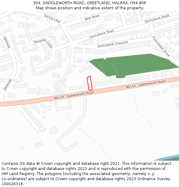 304, SADDLEWORTH ROAD, GREETLAND, HALIFAX, HX4 8NF: Location map and indicative extent of plot