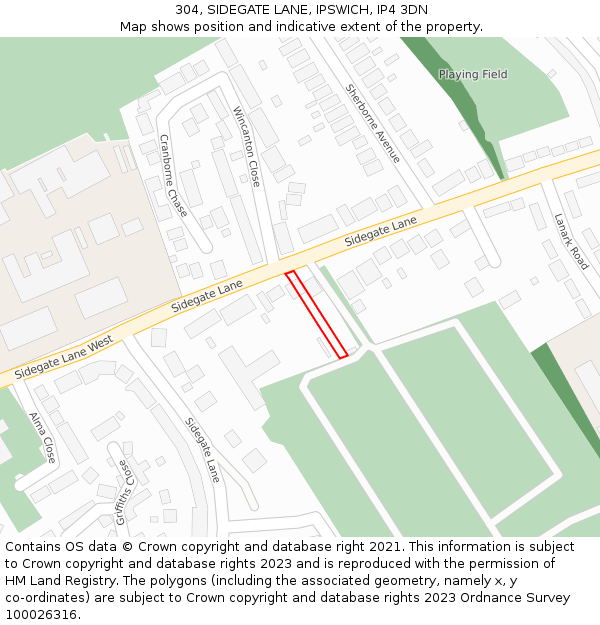 304, SIDEGATE LANE, IPSWICH, IP4 3DN: Location map and indicative extent of plot