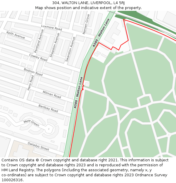 304, WALTON LANE, LIVERPOOL, L4 5RJ: Location map and indicative extent of plot