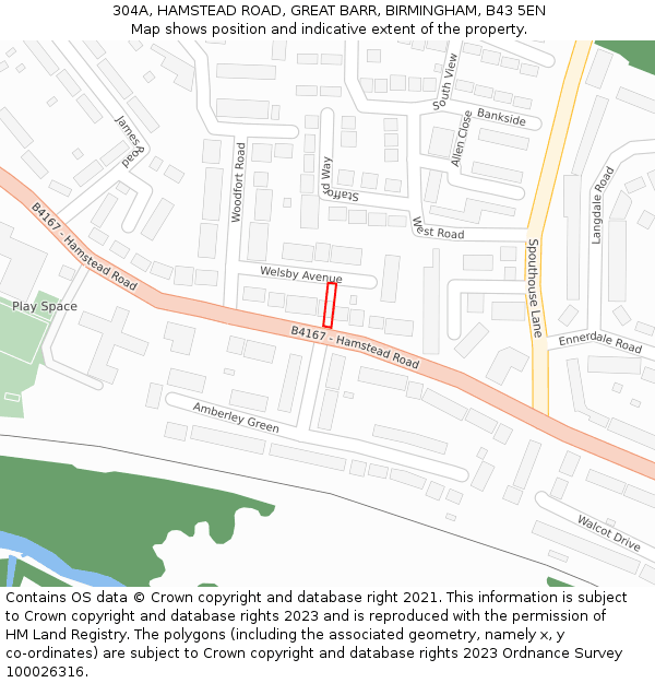 304A, HAMSTEAD ROAD, GREAT BARR, BIRMINGHAM, B43 5EN: Location map and indicative extent of plot