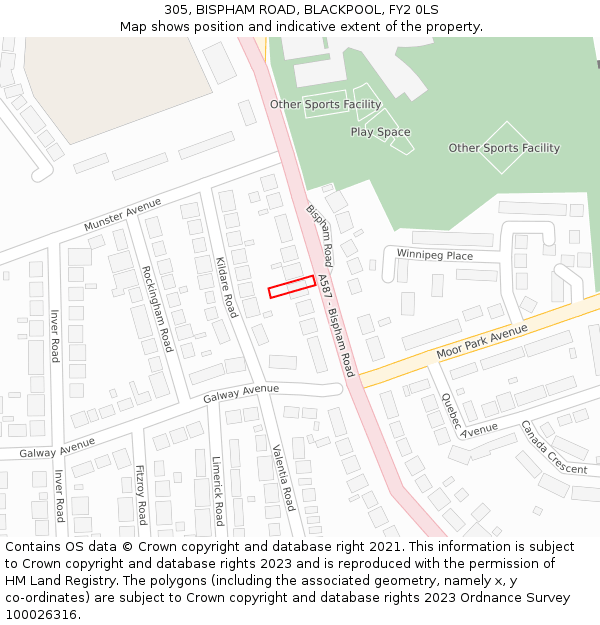 305, BISPHAM ROAD, BLACKPOOL, FY2 0LS: Location map and indicative extent of plot
