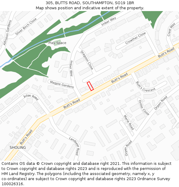 305, BUTTS ROAD, SOUTHAMPTON, SO19 1BR: Location map and indicative extent of plot