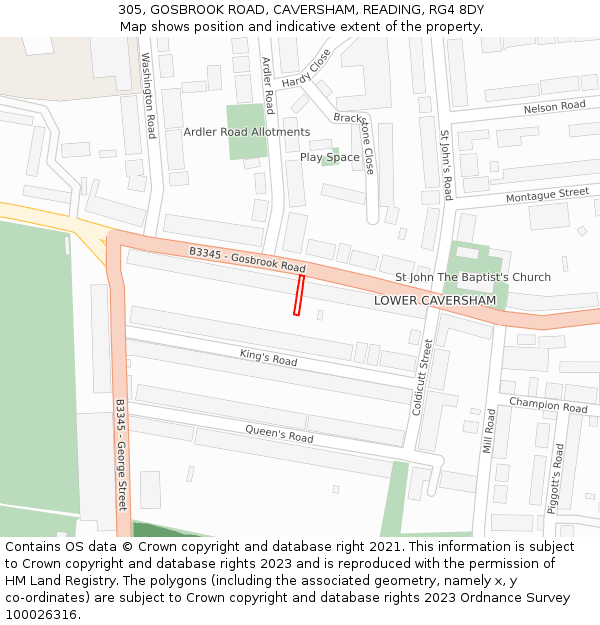 305, GOSBROOK ROAD, CAVERSHAM, READING, RG4 8DY: Location map and indicative extent of plot