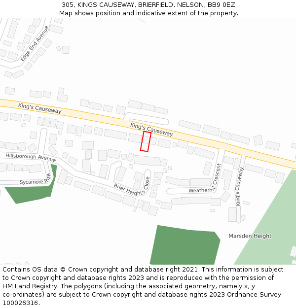 305, KINGS CAUSEWAY, BRIERFIELD, NELSON, BB9 0EZ: Location map and indicative extent of plot