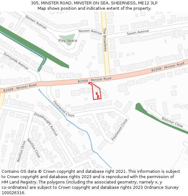 305, MINSTER ROAD, MINSTER ON SEA, SHEERNESS, ME12 3LP: Location map and indicative extent of plot