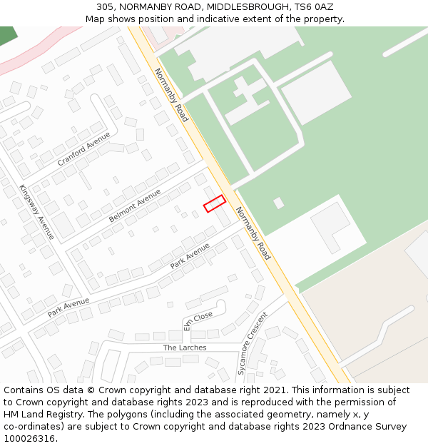 305, NORMANBY ROAD, MIDDLESBROUGH, TS6 0AZ: Location map and indicative extent of plot