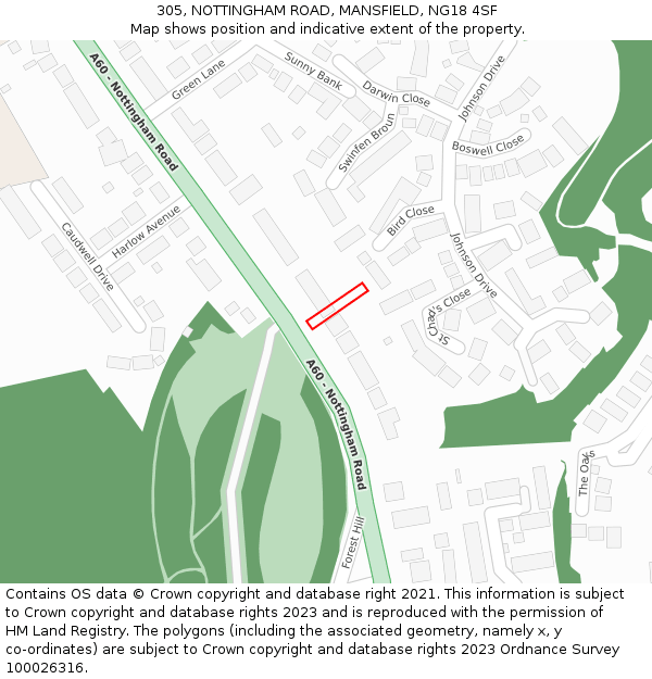 305, NOTTINGHAM ROAD, MANSFIELD, NG18 4SF: Location map and indicative extent of plot
