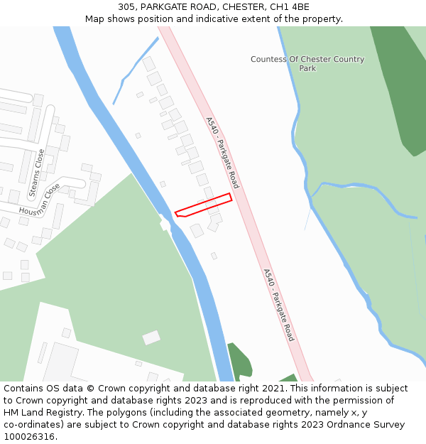 305, PARKGATE ROAD, CHESTER, CH1 4BE: Location map and indicative extent of plot