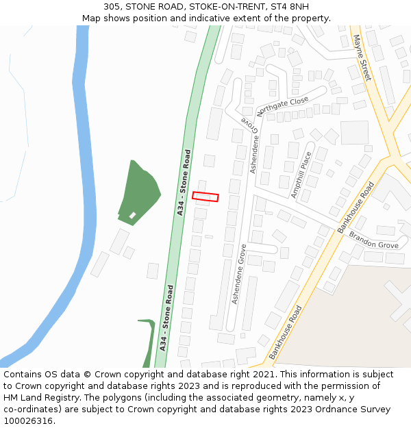 305, STONE ROAD, STOKE-ON-TRENT, ST4 8NH: Location map and indicative extent of plot