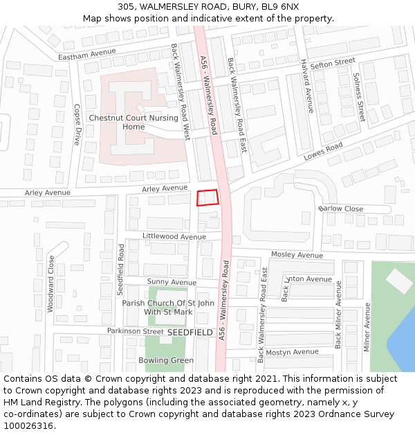 305, WALMERSLEY ROAD, BURY, BL9 6NX: Location map and indicative extent of plot