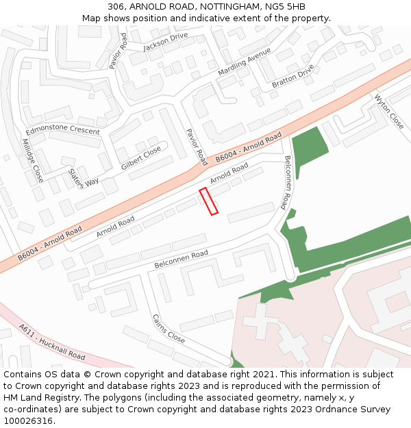 306, ARNOLD ROAD, NOTTINGHAM, NG5 5HB: Location map and indicative extent of plot