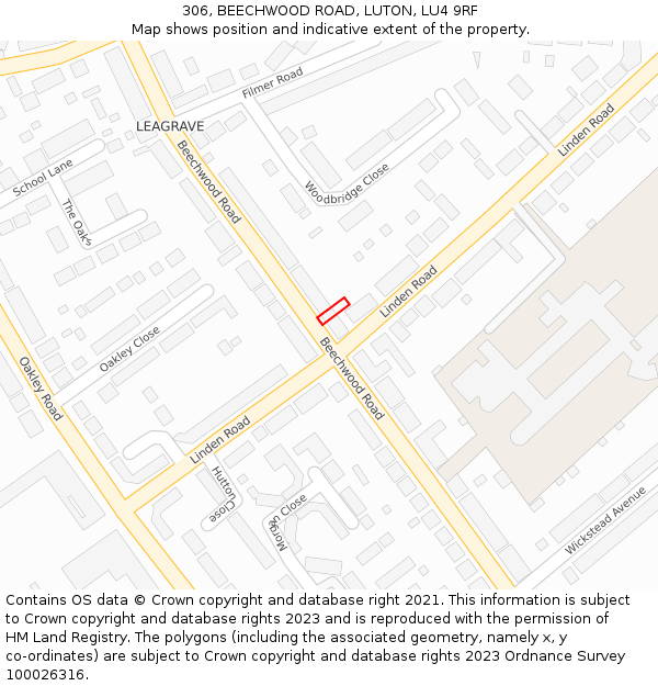 306, BEECHWOOD ROAD, LUTON, LU4 9RF: Location map and indicative extent of plot