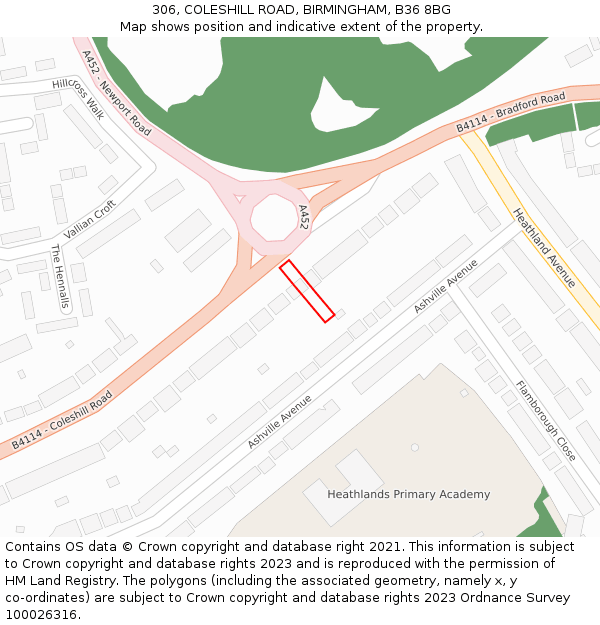 306, COLESHILL ROAD, BIRMINGHAM, B36 8BG: Location map and indicative extent of plot