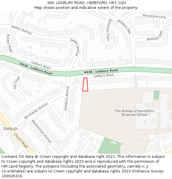 306, LEDBURY ROAD, HEREFORD, HR1 1QN: Location map and indicative extent of plot