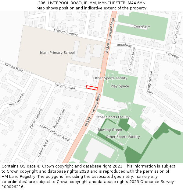 306, LIVERPOOL ROAD, IRLAM, MANCHESTER, M44 6AN: Location map and indicative extent of plot