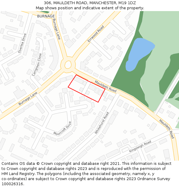 306, MAULDETH ROAD, MANCHESTER, M19 1DZ: Location map and indicative extent of plot