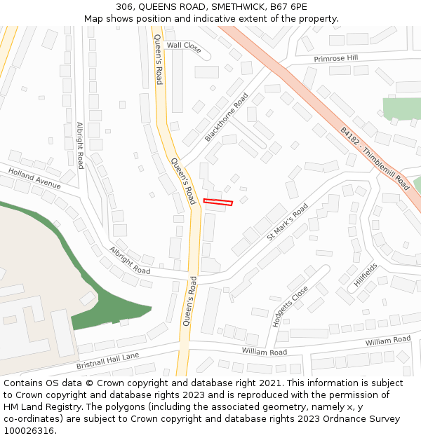 306, QUEENS ROAD, SMETHWICK, B67 6PE: Location map and indicative extent of plot