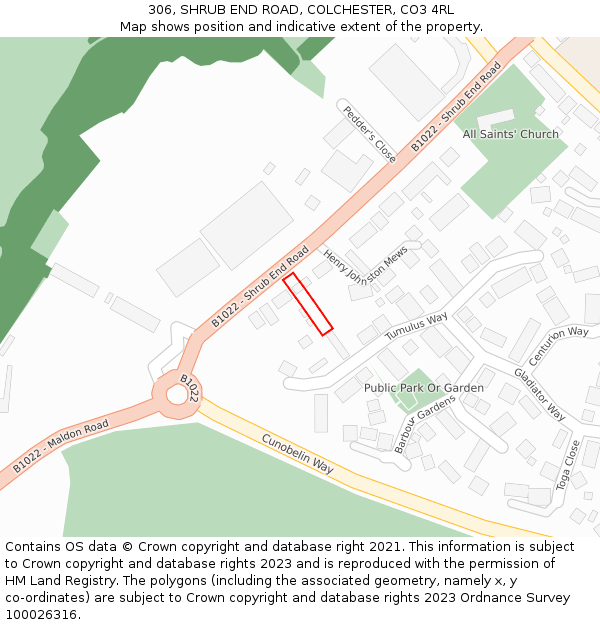306, SHRUB END ROAD, COLCHESTER, CO3 4RL: Location map and indicative extent of plot