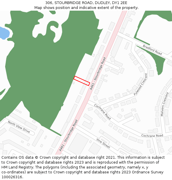 306, STOURBRIDGE ROAD, DUDLEY, DY1 2EE: Location map and indicative extent of plot
