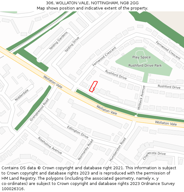 306, WOLLATON VALE, NOTTINGHAM, NG8 2GG: Location map and indicative extent of plot